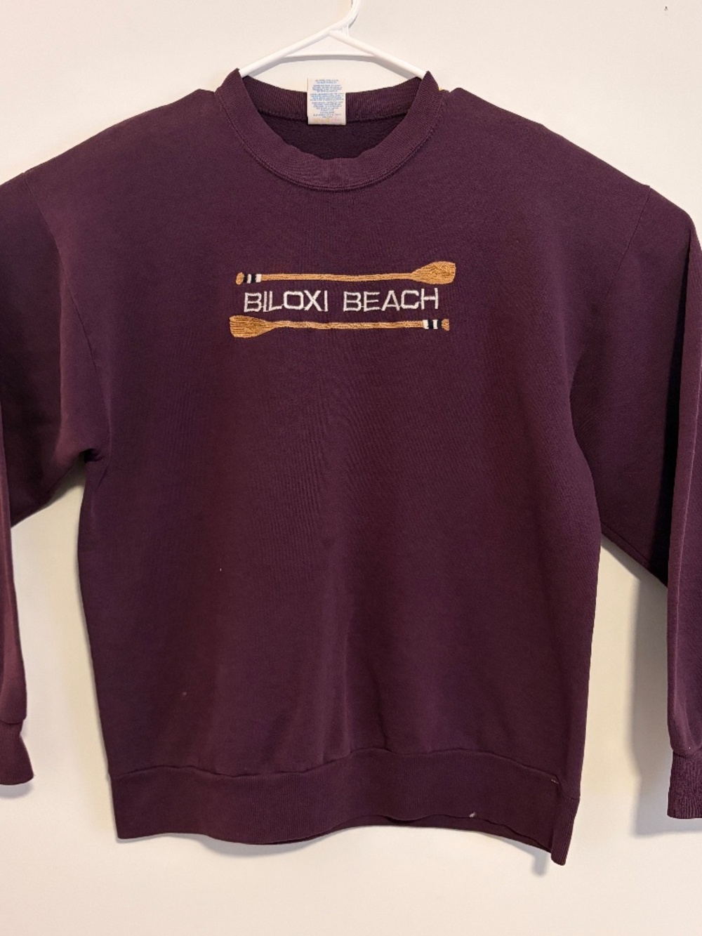 Vintage 90s Biloxi Beach Embroidered Sweatshirt Purple Mississippi Paddles
